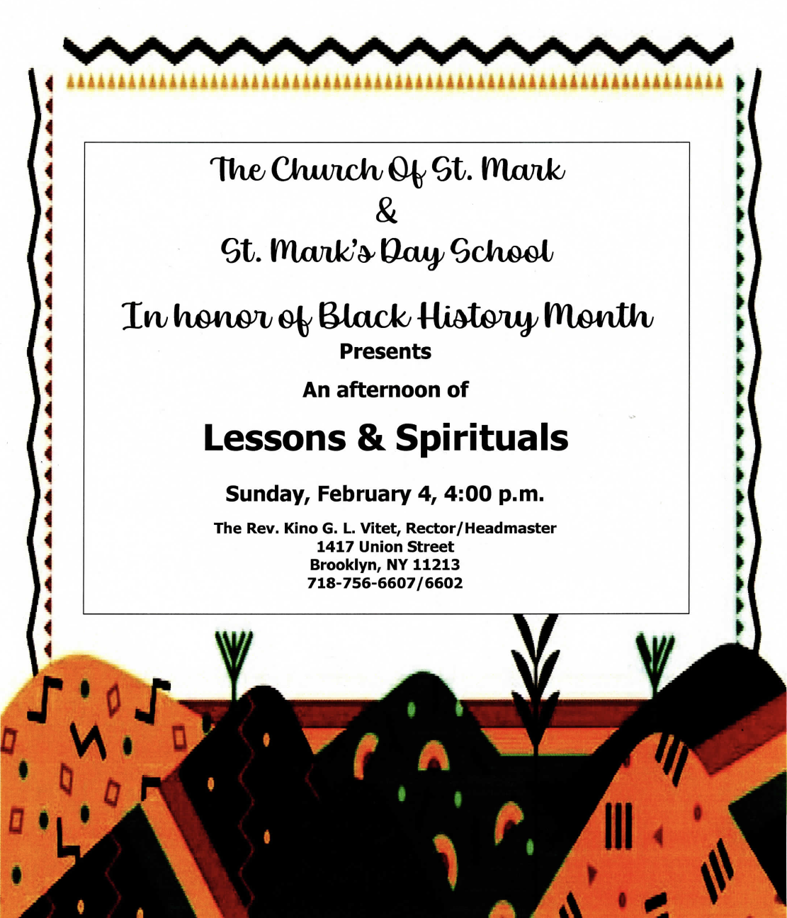 The Church of St. Mark & St. Mark's Day School Black History Month event Flyer