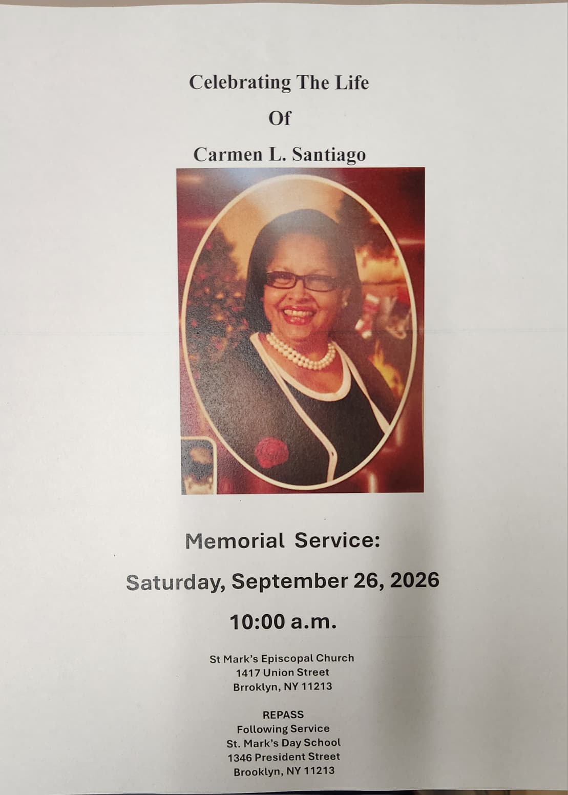 Ms. Carmen Santiago Memorial Service